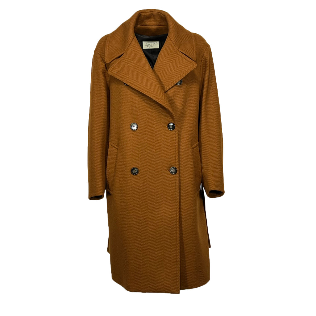 LUCREZIA T L25711 – Cappotto doppiopetto in tessuto chevron mattone con cintura (Made in Italy)