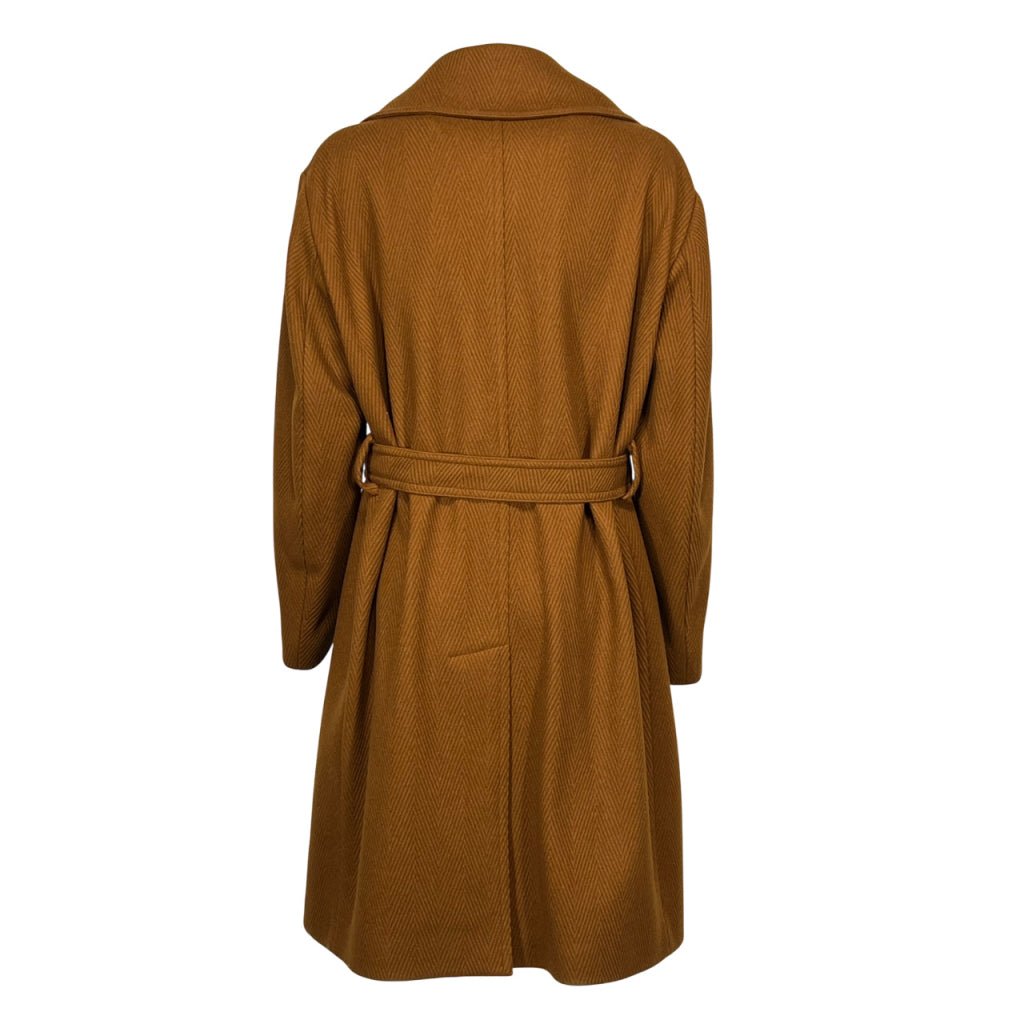 LUCREZIA T L25711 – Cappotto doppiopetto in tessuto chevron mattone con cintura (Made in Italy)