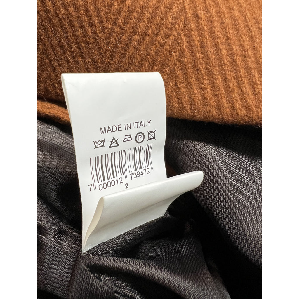 LUCREZIA T L25711 – Cappotto doppiopetto in tessuto chevron mattone con cintura (Made in Italy)