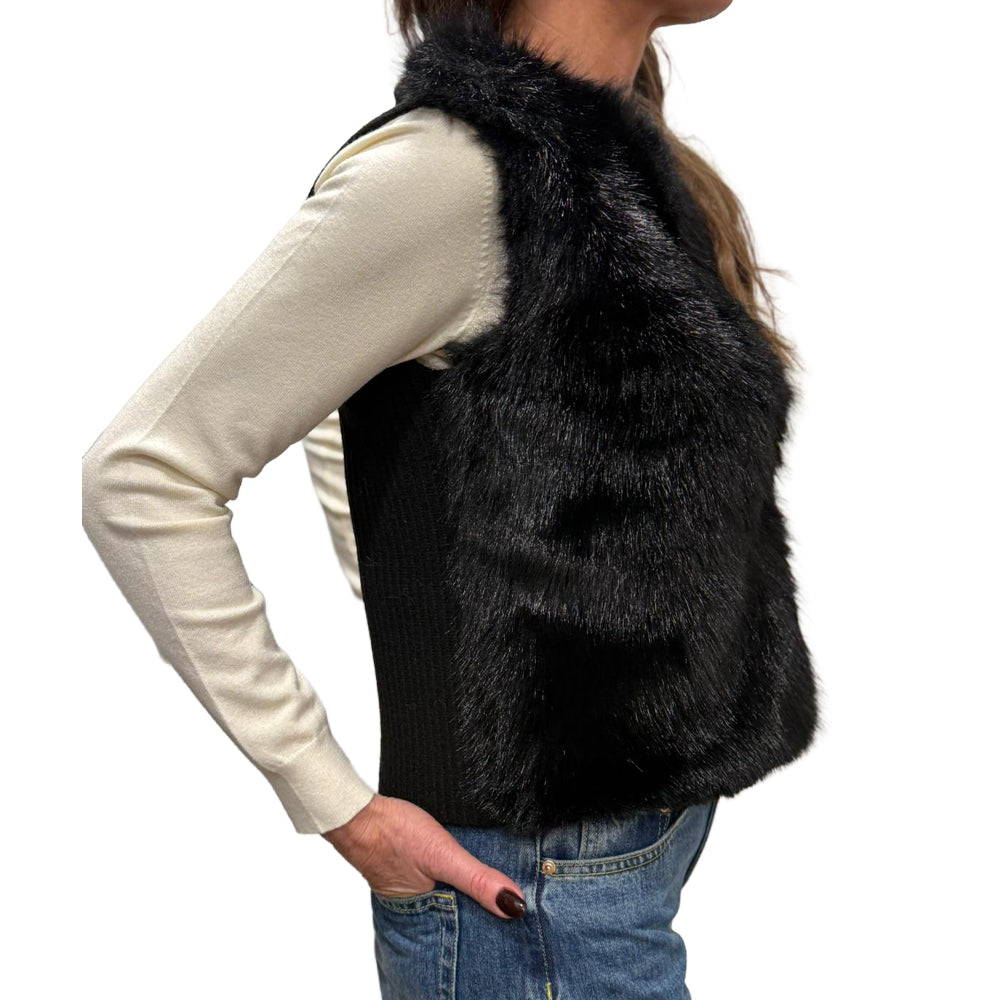 KORALLINE Gilet Eco Pelliccia 422 | Retro Maglia Elasticizzata | Chiusura a Gancetti