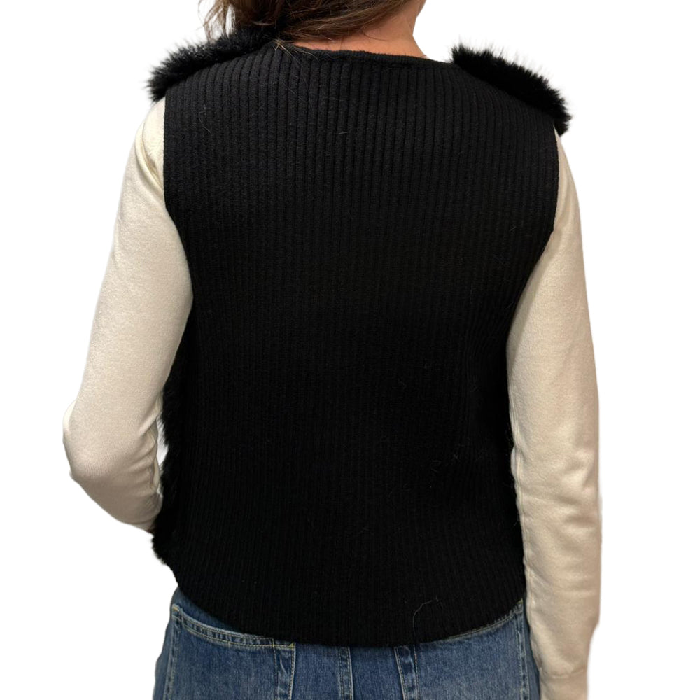 KORALLINE Gilet Eco Pelliccia 422 | Retro Maglia Elasticizzata | Chiusura a Gancetti