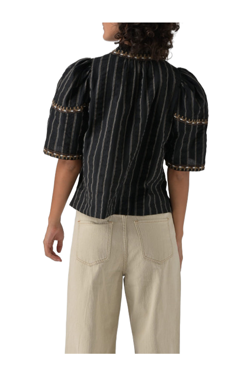 ORFEO PARIS blusa applicazioni righe nero/beige/marrone BRODE CORA TW1820