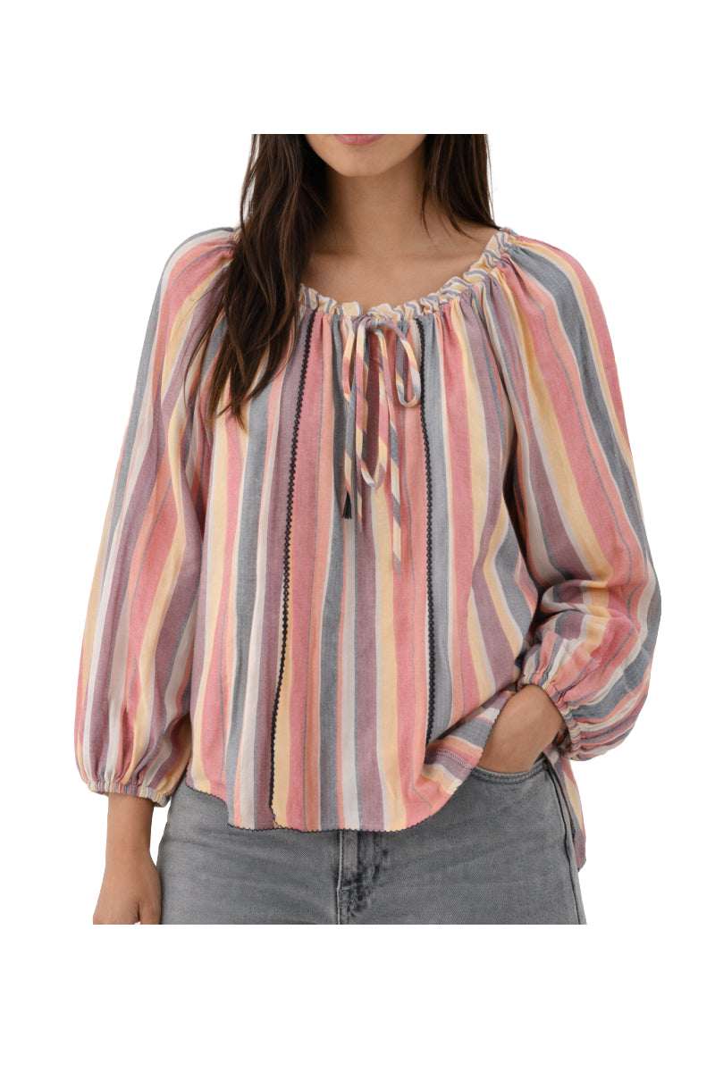 ORFEO PARIS blusa donna righe multicolor scollo ampio LISABETH TW1819