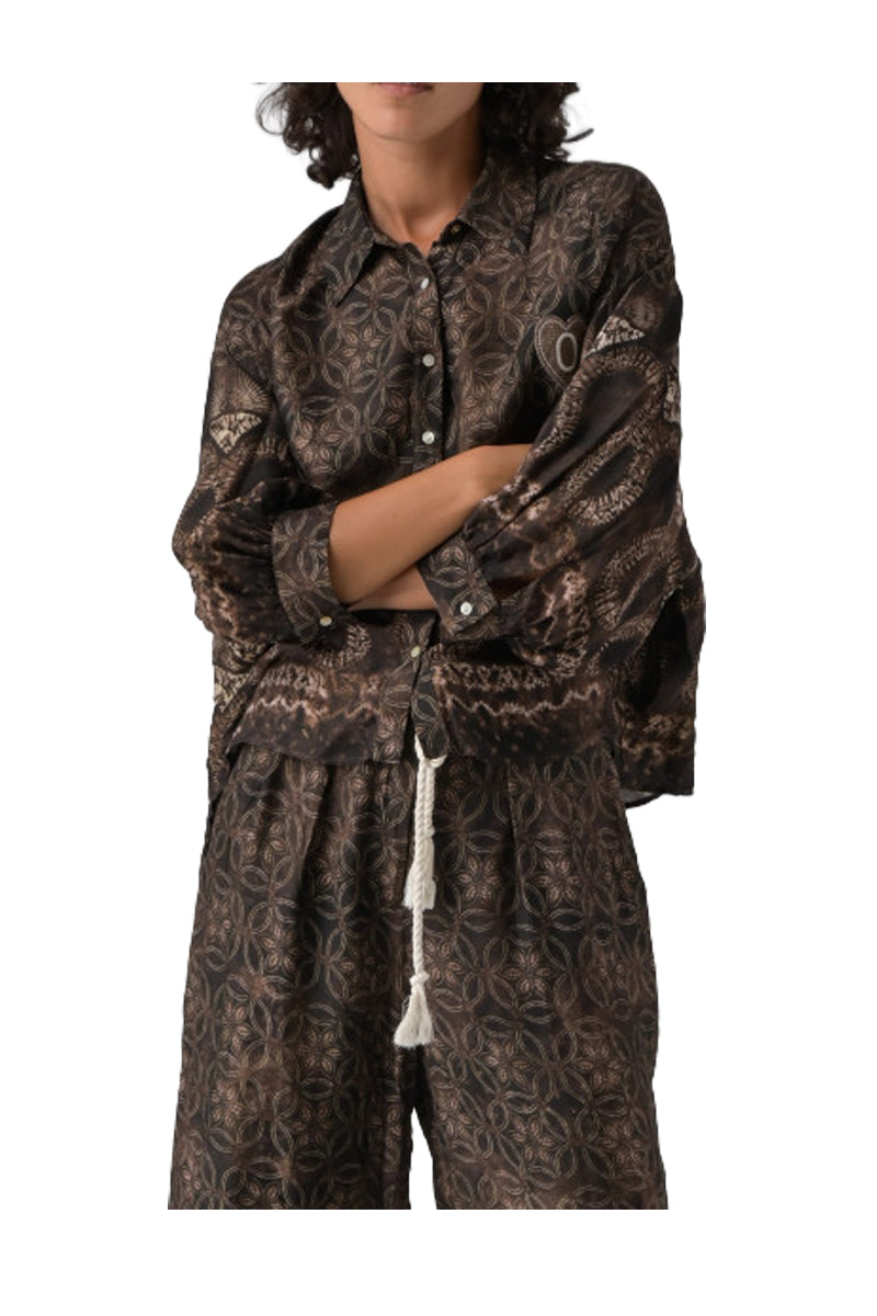 ORFEO PARIS blusa donna fantasia marrone/nero CASSILDE TW1810 100% RAYON