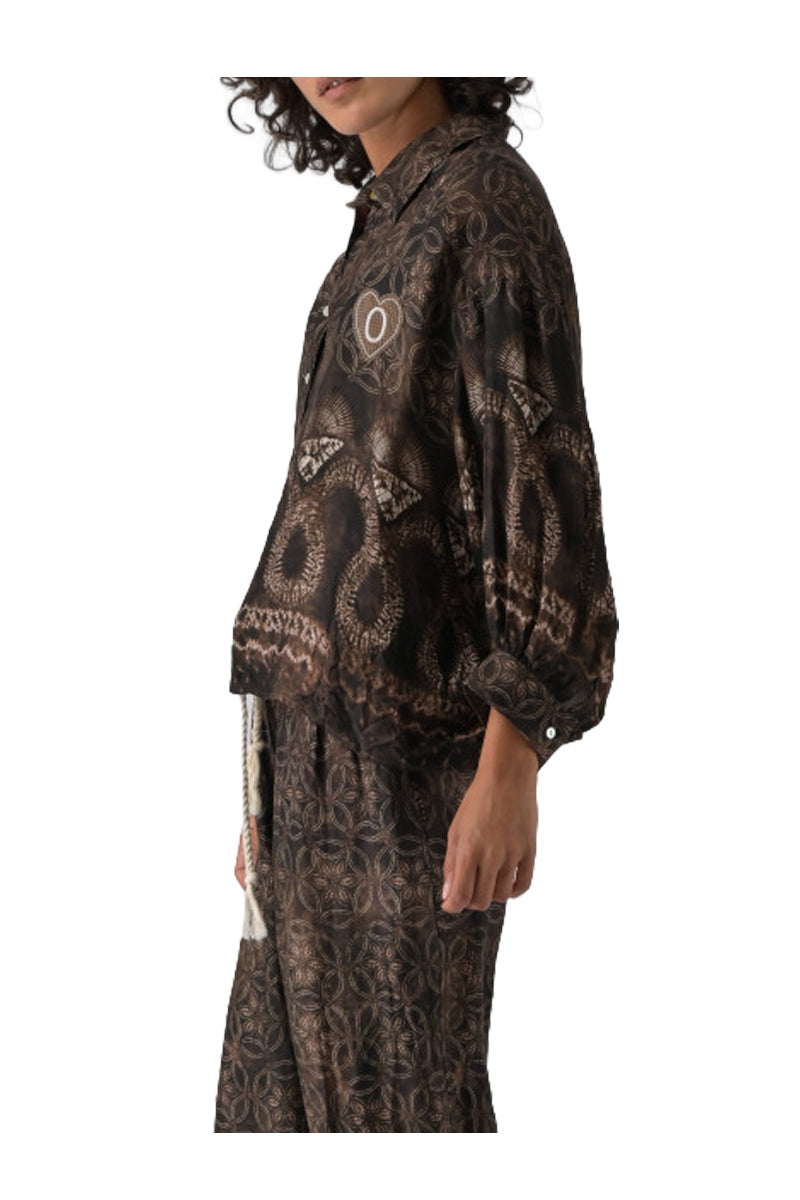 ORFEO PARIS blusa donna fantasia marrone/nero CASSILDE TW1810 100% RAYON