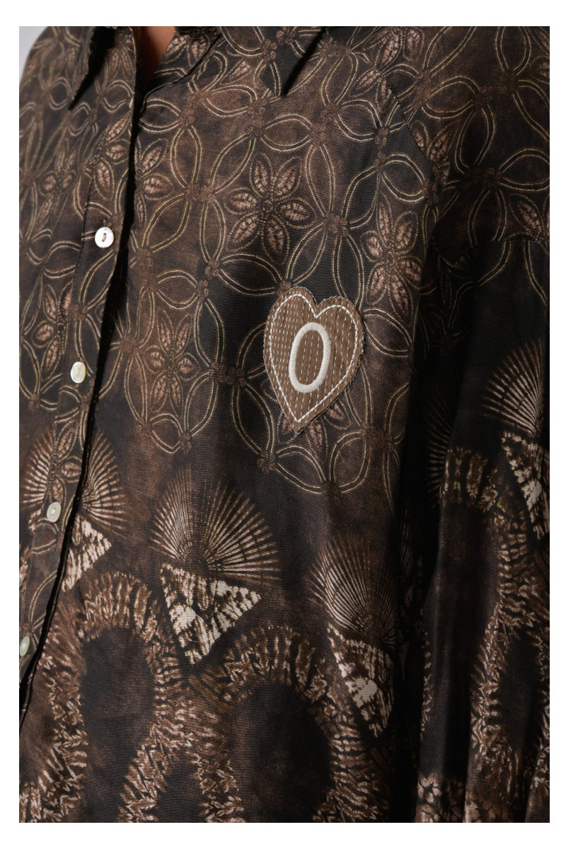 ORFEO PARIS blusa donna fantasia marrone/nero CASSILDE TW1810 100% RAYON