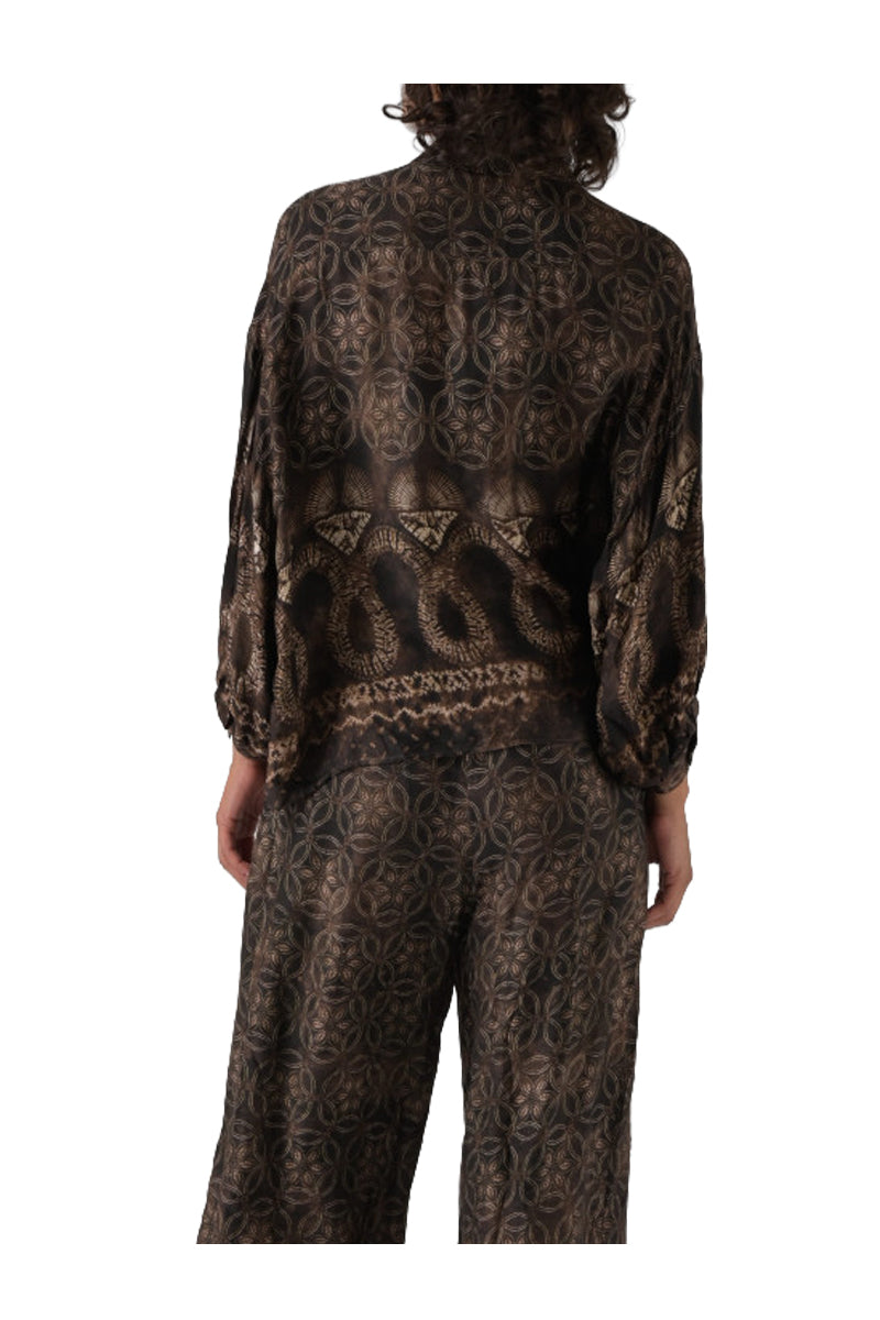 ORFEO PARIS blusa donna fantasia marrone/nero CASSILDE TW1810 100% RAYON