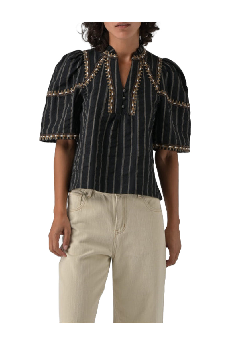 ORFEO PARIS blusa applicazioni righe nero/beige/marrone BRODE CORA TW1820