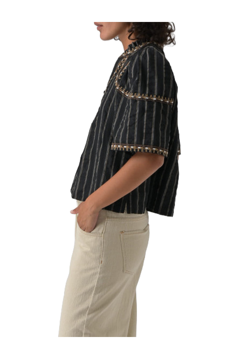 ORFEO PARIS blusa applicazioni righe nero/beige/marrone BRODE CORA TW1820