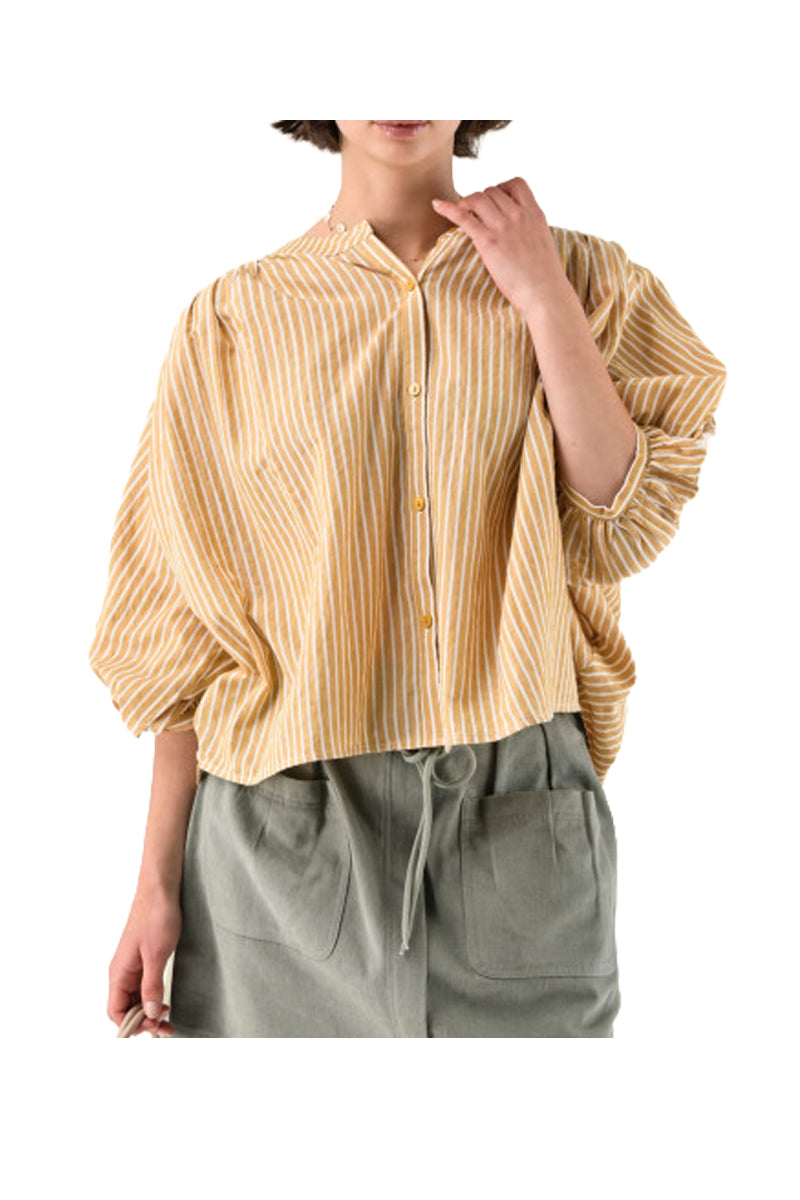 ORFEO PARIS blusa donna a righe ambra/ecru con ricamo applicato ecru ADRIAN TW1688E26 85% rayon