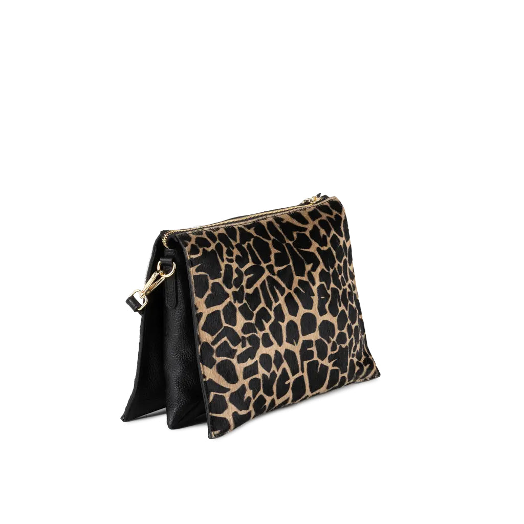 RIPANI I731ZO RENATE – Borsa media a spalla in pelle cervo nera + cavallino giraffa, triplo scomparto (Made in Italy)